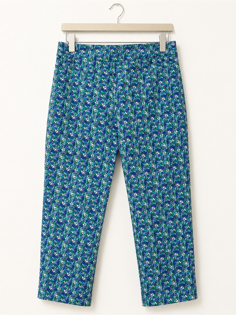 Soft Surroundings Floral Ankle Pants Women’s PM Blue Green Stretch Pull-On Crop